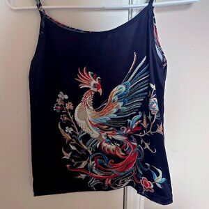 Black Faux-Embroidered Stretch Tank Top – Fitted Y2K Graphic Top